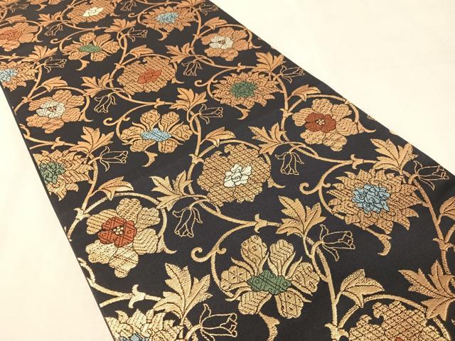 平和屋着物●龍村晋謹製　六通柄袋帯　牡丹唐草文　金糸　正絹　逸品　CABM9121vp