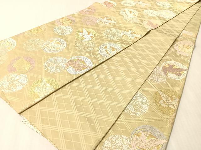 平和屋着物●六通柄袋帯　唐織　吉祥文様　菱吉祥丸紋　金糸　正絹　逸品　CABM9123vp