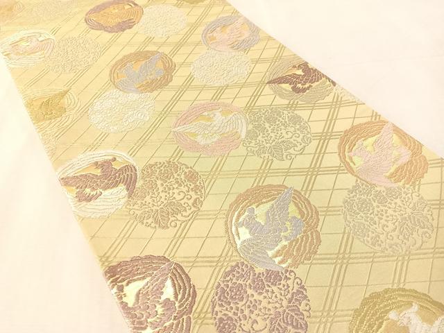平和屋着物●六通柄袋帯　唐織　吉祥文様　菱吉祥丸紋　金糸　正絹　逸品　CABM9123vp