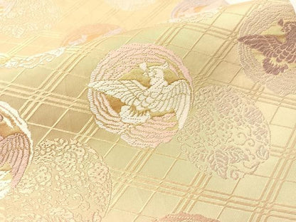 平和屋着物●六通柄袋帯　唐織　吉祥文様　菱吉祥丸紋　金糸　正絹　逸品　CABM9123vp