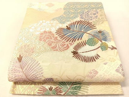 平和屋着物●六通柄袋帯　宝寿唐織　松寿道長　金糸　正絹　逸品　未使用　CABM9128vp