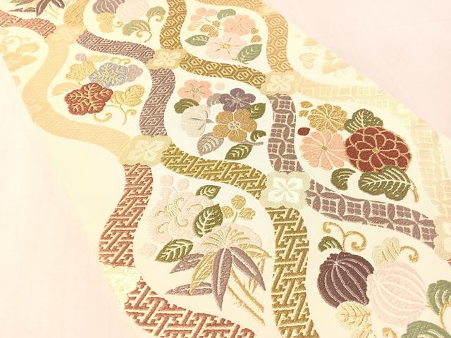 平和屋着物●六通柄袋帯　唐織　立涌花文　金糸　正絹　逸品　CABM9133vp