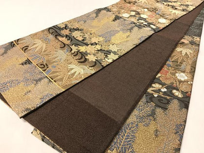 平和屋着物▽六通柄袋帯　スリーシーズン　春夏秋　流水松竹梅　金銀糸　正絹　逸品　CABM9137vp