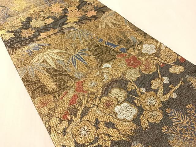 平和屋着物▽六通柄袋帯　スリーシーズン　春夏秋　流水松竹梅　金銀糸　正絹　逸品　CABM9137vp