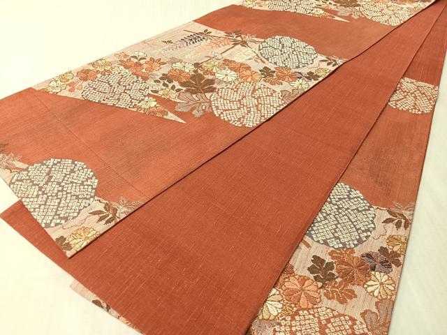 平和屋着物▽六通柄袋帯　スリーシーズン　春夏秋　紬地　藤花文　金糸　正絹　逸品　未使用　CABM9139vp