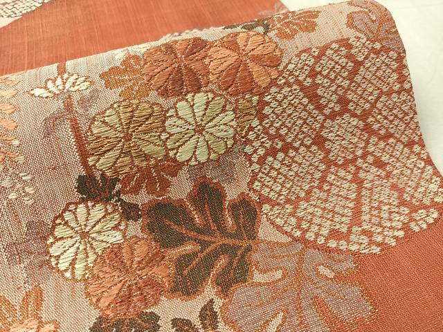 平和屋着物▽六通柄袋帯　スリーシーズン　春夏秋　紬地　藤花文　金糸　正絹　逸品　未使用　CABM9139vp
