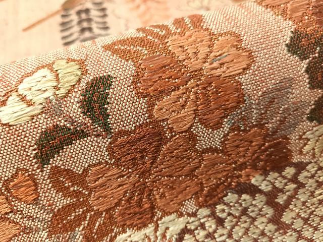 平和屋着物▽六通柄袋帯　スリーシーズン　春夏秋　紬地　藤花文　金糸　正絹　逸品　未使用　CABM9139vp