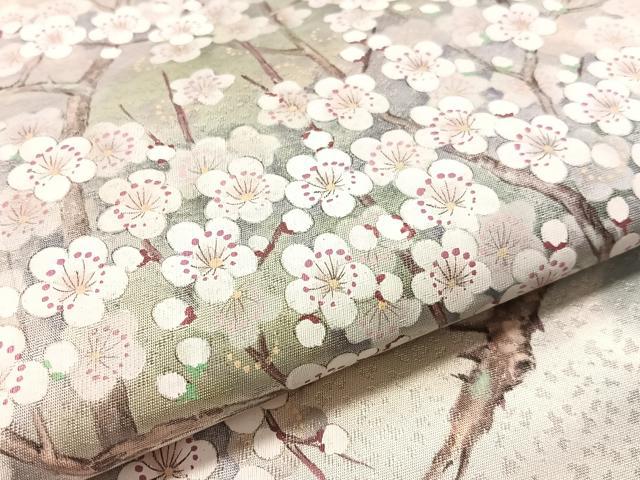 平和屋着物●六通柄袋帯　作家物　手描き　枝梅文　銀糸　正絹　逸品　CABM9140vp