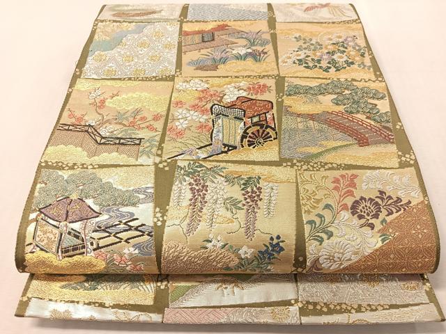 平和屋着物●六通柄袋帯　歌絵物語　王朝色紙重紋　金銀糸　正絹　逸品　CABM9152vp