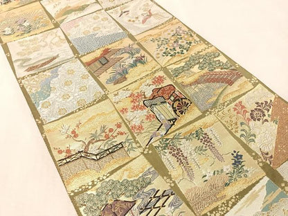 平和屋着物●六通柄袋帯　歌絵物語　王朝色紙重紋　金銀糸　正絹　逸品　CABM9152vp