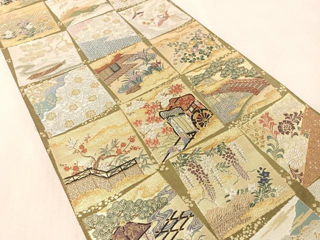 平和屋着物●六通柄袋帯　歌絵物語　王朝色紙重紋　金銀糸　正絹　逸品　CABM9152vp