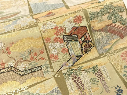 平和屋着物●六通柄袋帯　歌絵物語　王朝色紙重紋　金銀糸　正絹　逸品　CABM9152vp