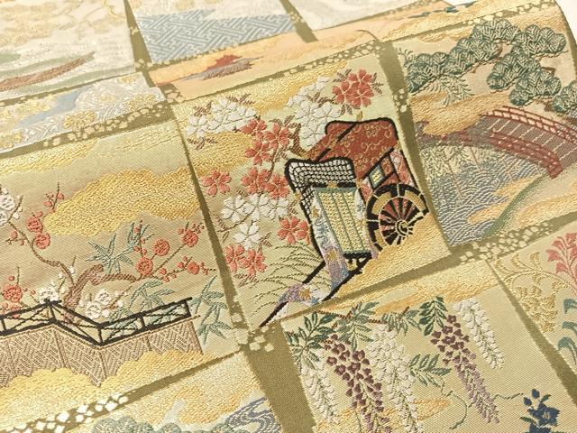 平和屋着物●六通柄袋帯　歌絵物語　王朝色紙重紋　金銀糸　正絹　逸品　CABM9152vp