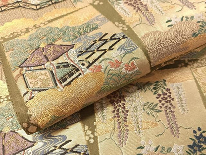 平和屋着物●六通柄袋帯　歌絵物語　王朝色紙重紋　金銀糸　正絹　逸品　CABM9152vp