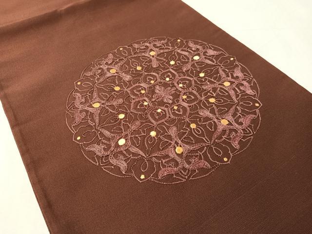 平和屋着物●太鼓柄袋帯　総刺繍　駒刺繍　正倉院花文　正絹　逸品　CABM9159vp