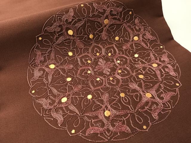 平和屋着物●太鼓柄袋帯　総刺繍　駒刺繍　正倉院花文　正絹　逸品　CABM9159vp