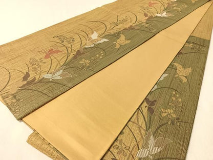 平和屋着物●六通柄袋帯　櫛織　舞蝶花文　金糸　やまと誂製　正絹　逸品　CABM9163vp