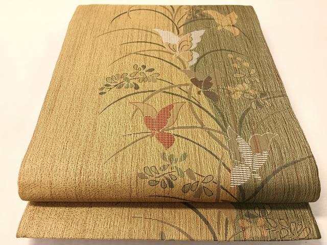 平和屋着物●六通柄袋帯　櫛織　舞蝶花文　金糸　やまと誂製　正絹　逸品　CABM9163vp