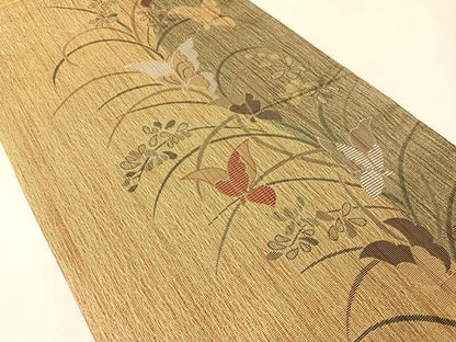 平和屋着物●六通柄袋帯　櫛織　舞蝶花文　金糸　やまと誂製　正絹　逸品　CABM9163vp
