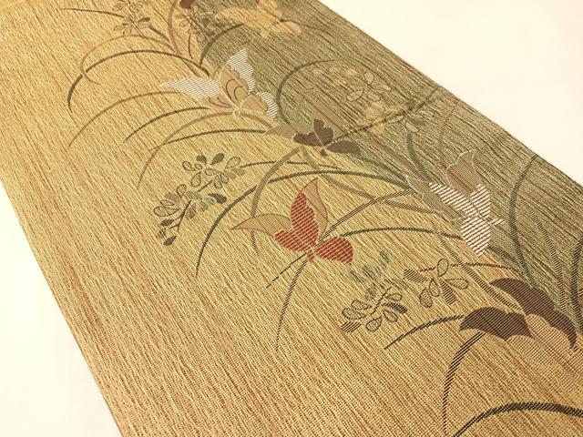 平和屋着物●六通柄袋帯　櫛織　舞蝶花文　金糸　やまと誂製　正絹　逸品　CABM9163vp