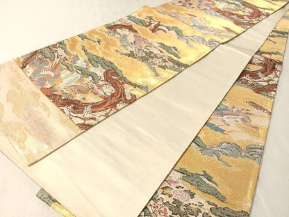 平和屋着物●西陣の老舗　1782年創業　山下織物　全通柄袋帯　山楽襖絵図　金糸　証紙付き　正絹　逸品　未使用　CABM9165vp