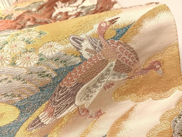 平和屋着物●西陣の老舗　1782年創業　山下織物　全通柄袋帯　山楽襖絵図　金糸　証紙付き　正絹　逸品　未使用　CABM9165vp
