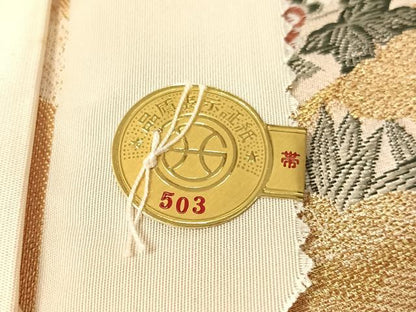 平和屋着物●西陣の老舗　1782年創業　山下織物　全通柄袋帯　山楽襖絵図　金糸　証紙付き　正絹　逸品　未使用　CABM9165vp