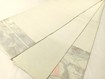 平和屋着物●太鼓柄袋帯　唐織　綴れ　草花文　銀糸　正絹　逸品　CABM9167vp