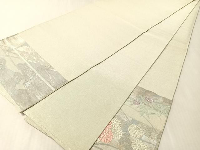 平和屋着物●太鼓柄袋帯　唐織　綴れ　草花文　銀糸　正絹　逸品　CABM9167vp