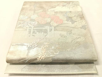 平和屋着物●太鼓柄袋帯　唐織　綴れ　草花文　銀糸　正絹　逸品　CABM9167vp