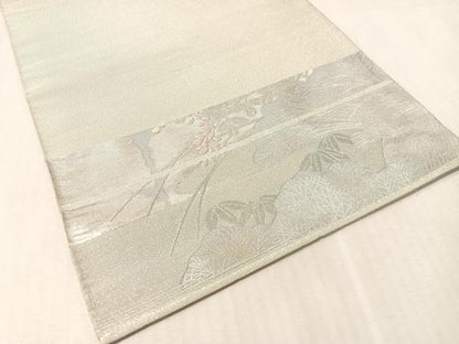 平和屋着物●太鼓柄袋帯　唐織　綴れ　草花文　銀糸　正絹　逸品　CABM9167vp