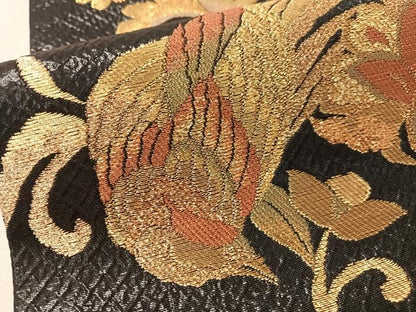 平和屋着物●六通柄袋帯　粋峰　更紗花鳥文　黒地　金糸　正絹　逸品　未使用　CABM9168vp