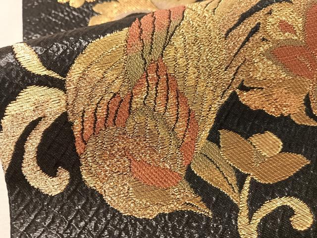 平和屋着物●六通柄袋帯　粋峰　更紗花鳥文　黒地　金糸　正絹　逸品　未使用　CABM9168vp