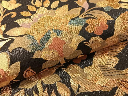 平和屋着物●六通柄袋帯　粋峰　更紗花鳥文　黒地　金糸　正絹　逸品　未使用　CABM9168vp