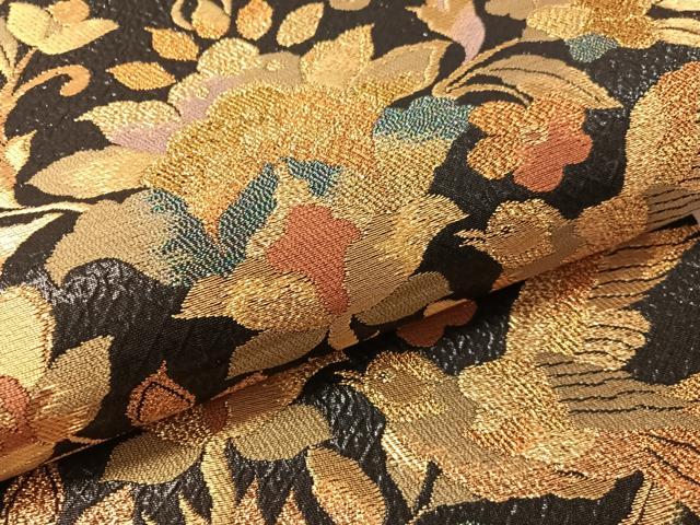 平和屋着物●六通柄袋帯　粋峰　更紗花鳥文　黒地　金糸　正絹　逸品　未使用　CABM9168vp
