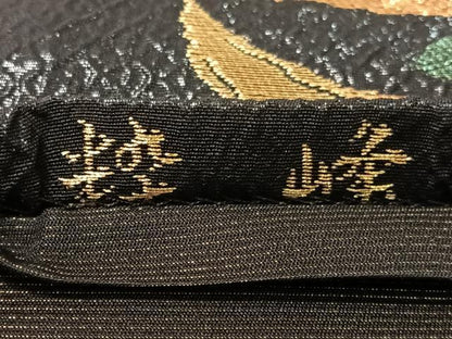 平和屋着物●六通柄袋帯　粋峰　更紗花鳥文　黒地　金糸　正絹　逸品　未使用　CABM9168vp
