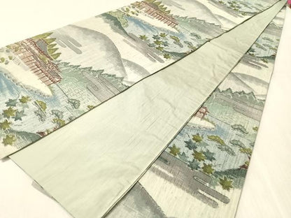 平和屋着物●全通柄袋帯　紬地　京名所風景文　正絹　逸品　CABM9173vp