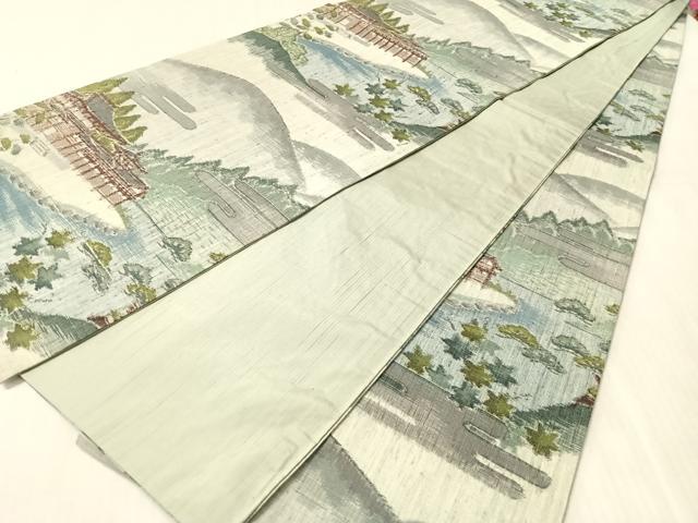 平和屋着物●全通柄袋帯　紬地　京名所風景文　正絹　逸品　CABM9173vp