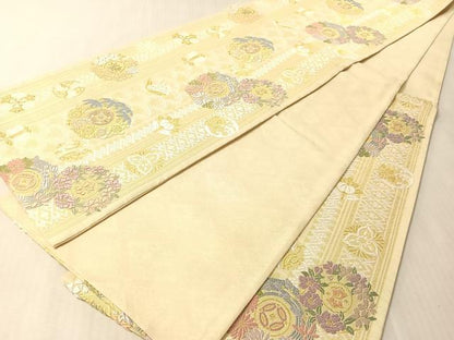 平和屋着物●六通柄袋帯　唐織　草花丸文　金糸　正絹　逸品　CABM9177vp
