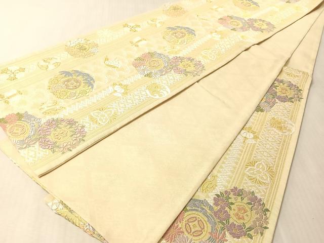 平和屋着物●六通柄袋帯　唐織　草花丸文　金糸　正絹　逸品　CABM9177vp