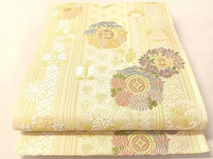 平和屋着物●六通柄袋帯　唐織　草花丸文　金糸　正絹　逸品　CABM9177vp