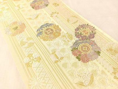 平和屋着物●六通柄袋帯　唐織　草花丸文　金糸　正絹　逸品　CABM9177vp