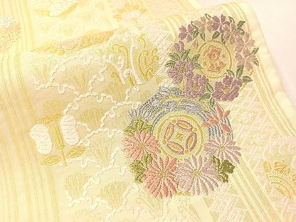 平和屋着物●六通柄袋帯　唐織　草花丸文　金糸　正絹　逸品　CABM9177vp