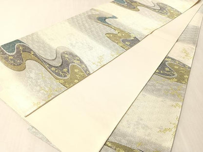 平和屋着物●六通柄袋帯　流水花鳥文　金銀糸　正絹　逸品　未使用　CABM9188vp