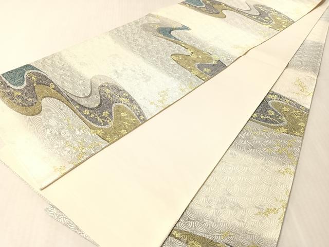 平和屋着物●六通柄袋帯　流水花鳥文　金銀糸　正絹　逸品　未使用　CABM9188vp
