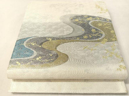 平和屋着物●六通柄袋帯　流水花鳥文　金銀糸　正絹　逸品　未使用　CABM9188vp