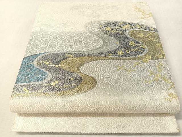 平和屋着物●六通柄袋帯　流水花鳥文　金銀糸　正絹　逸品　未使用　CABM9188vp