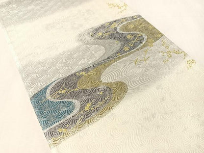 平和屋着物●六通柄袋帯　流水花鳥文　金銀糸　正絹　逸品　未使用　CABM9188vp