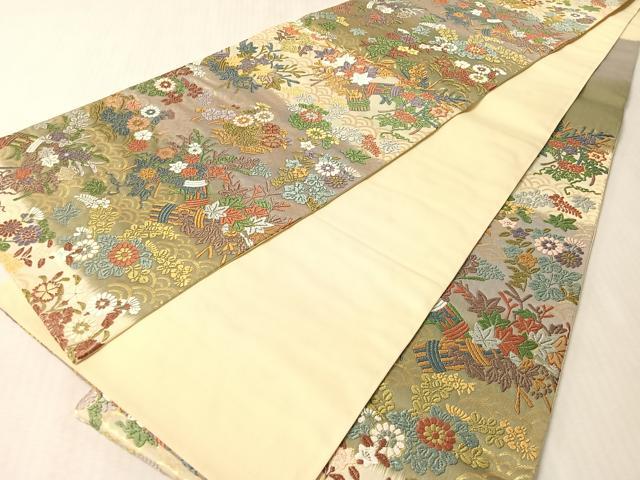 平和屋着物●六通柄袋帯　唐織　草花文　金糸　正絹　逸品　CABM9189vp