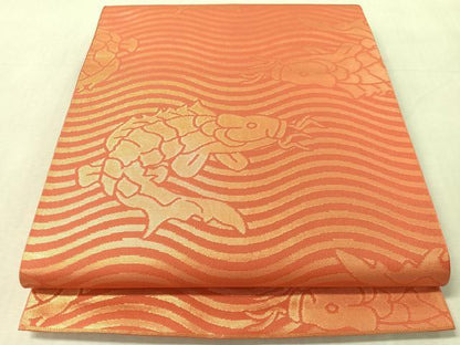 平和屋着物●織物一筋名門　織悦　全通柄　本袋帯　荒磯　金糸　正絹　逸品　CABM9190vp
